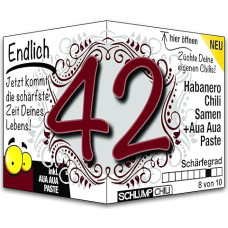 Schlump-Chili Endlich 42 - juokinga aštri gimtadienio dovana. Originali 42-ojo gimtadienio dovanos idėja vyrams ir moterims