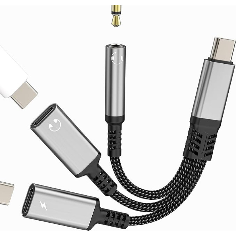 USB-C-Kopfhörer-Adapter, 3,5 mm-Klinkenstecker, AUX-Audiokabel, Splitter, Konverter-Anschluss, DAC-Dual-Port-Stecker, Dongle-Kabel, kabelgebundene Kopfhörer für iPhone 17, 16, 15 Pro Max, kompatibel