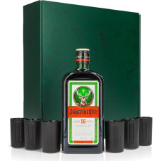 Sipply Gift Set 7-Piece with 6 Black Shot Glasses and 1 Bottle Jägermeister 0.7 L 35.0% Vol. with Gift Packaging: Green, Gift for Women, Men, Mum, Dad, Girlfriend for Christmas, Easter