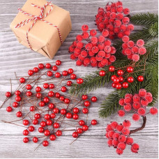 TUPARKA Raudonosios Holly uogos Kalėdų dekoracijos, Kalėdų vainikas, Kalėdų eglutės gėlių dekoracijos Stalo puošmena Galia