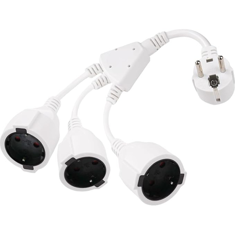 3 krypčių kištukinio lizdo adapteris, prailginimo kabelis, trigubas daugkartinis kištukinis lizdas, 250 V, 16 A, maksimalus galingumas 3680 W, PVC, lankstus laidas, skirtas namų ūkiui ir biurui, baltos spalvos