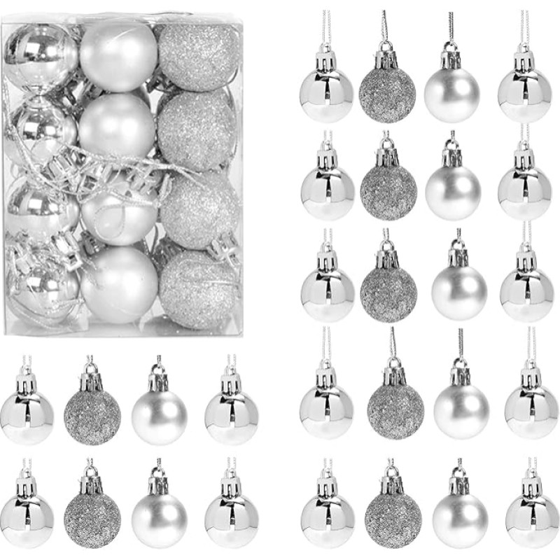 30mm/12pcs Atsparus dužimui sidabro Kalėdų eglutės dekoracijos Bauble ornamentai Baubles Kalėdų dekoracijos Šventinė dekoracija Blizgus matinis blizgesys