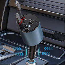 4-in-1 ištraukiamas automobilinis įkroviklis, greitas automobilinis mobiliojo telefono įkroviklis su 69 W ištraukiamu kabeliu ir 2 USB prievadų automobilinio įkroviklio adapteriu, suderinamas su 