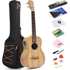 Baritoninė ukulelė 30 colių Satin Zebrawood akustinė ukulelė su reguliuojamu trimitų strypu, krepšiu, dirželiu, nailoniniu keičiamuoju laidu, integruotu stiprintuvu ir derintuvu Ukulele