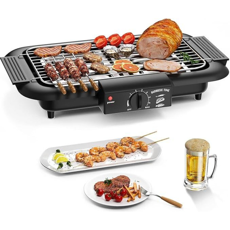 Elektrinis stalinis grilis, elektrinis grilis, elektrinis BBQ grilis, nedūmijantis nesvylantis vidaus/ lauko grilis, 2000 W dvigubo vamzdelio nešiojamas nuimamas didelio galingumo stovas (klasikinė juoda)