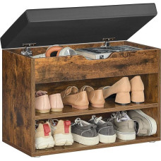 VASAGLE Shoe Bench, Bench, Shoe Rack with Padded Cushion, Shoe Organiser with 3 Levels, 30 x 60 x 44 cm, for Hallway, Living Room and Bedroom, Vintage Brown LHS020K03