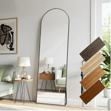 Arch Full Body veidrodis 44 x 146 cm išlenktas stovintis veidrodis Aliuminio rėmas Klasikinis pilkas medžio vaizdas Sieninis pasviręs grindų veidrodis kaip veidrodis, skirtas gyvenamajam kambariui, prieškambariui, miegamajam