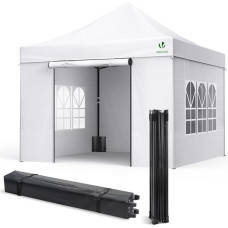 VOUNOT Gazebo 3 x 3 m Waterproof Stable Winterproof Pop Up Folding Gazebo with 4 Side Panels and 4 Sand Bags Party Gazebo Foldable Garden Tent Party Tent, White