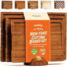 SMIRLY Wooden Chopping Boards for Kitchen Chopping Board Set Reversible with Deep Juice Grooves Handles Large Charcuterie Tray New Home Utensils Carbonized Bamboo Set of 3 with