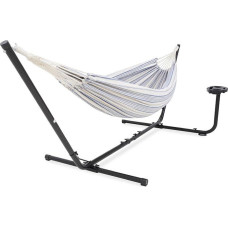 VITA5 Medvilninis lauko dvivietis hamakas su rėmu - su puodelio ir knygos laikikliu - iki 2 žmonių/205 kg - 210 x 140 cm - su nešiojimo krepšiu