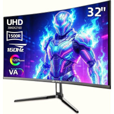 CRUA 32 colių lenktas žaidimų monitorius, 4K UHD (3840 x 2160p) VA ekranas, 1500R, 144/160Hz, palaiko 