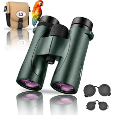 LUXUN prizminiai žiūronai su 10 x 42 mm ED objektyvais, atsparūs vandeniui ir be kondensato, nešiojantiems akinius, medžiojantiems, stebintiems paukščius ir lauke (žali)
