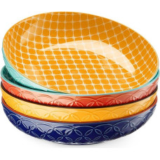 DOWAN Makaronų lėkštės, didelis, gilus 4 lėkščių rinkinys, skersmuo 21,5 cm, porcelianinis sriubos dubuo, apvalus makaronų dubuo, klasikinė makaronų lėkštė, keraminė lėkštė makaronams, makaronams, sriubai, salotoms, ryškios spalvos