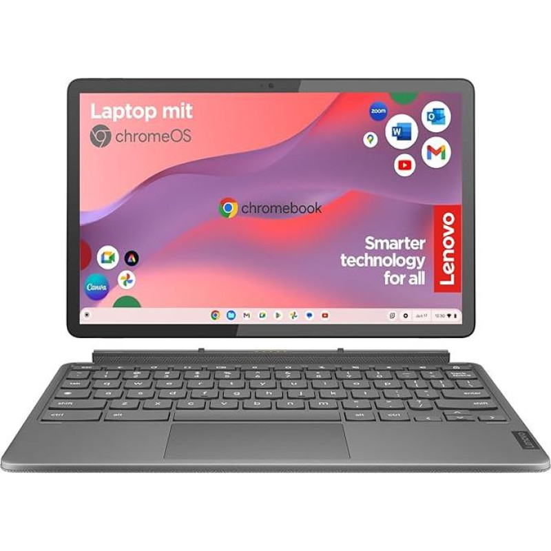 Lenovo Chromebook IdeaPad Duet 3 2-in-1 planšetė | 10,9 colių 2K jutiklinis ekranas | Qualcomm Snapdragon 7c Gen 2 | 4GB RAM | 64GB SSD | Qualcomm Adreno Graphics | ChromeOS | QWERTZ | Pilka