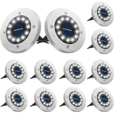 Bowfar Solar Floor Lights Outdoor, 12 LEDs, Cool White Solar Lights for Outdoor Use, 800 mAh, IP65 Waterproof Solar Lights, Solar Garden Lights for Lawn, Walkway, Patio, Patio Garden, Pack of 12