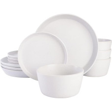 Gibson Soho Lounge Sofia Coupe Dinner Set, Service for 4 (12 Pieces), White with Speckle