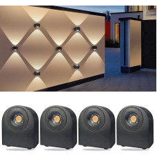 MALORY Pack of 4 LED Wall Lights Indoor/Outdoor, 8 W Outdoor Wall Lights, IP65 Outdoor Lamp, Wall, Up Down Outdoor Light, Outdoor Wall Light, 3000 K, skirtas lauko apšvietimui, namo sienoms, sodui, terasai