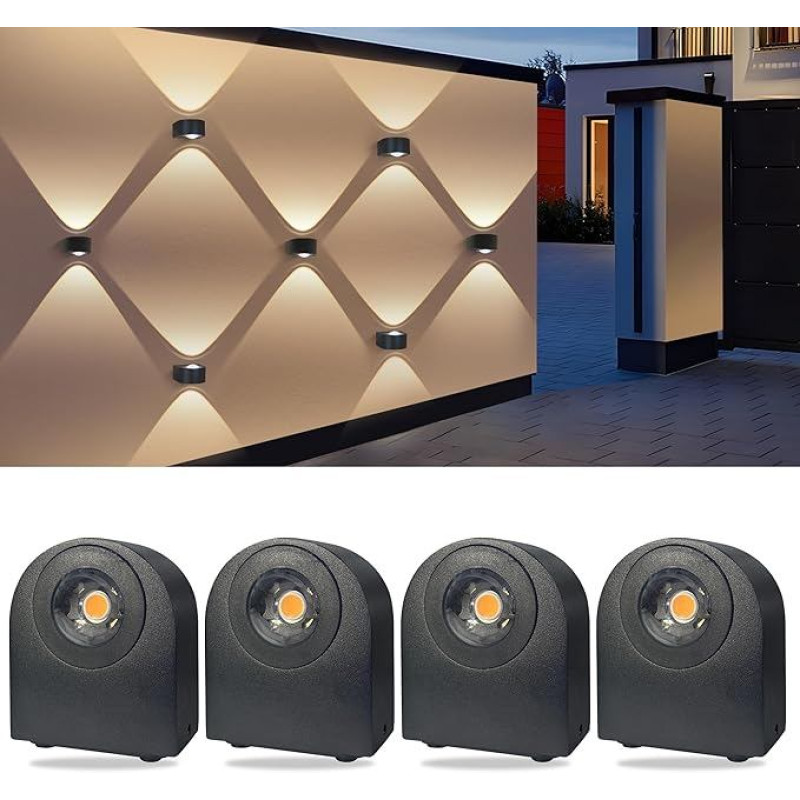 MALORY Pack of 4 LED Wall Lights Indoor/Outdoor, 8 W Outdoor Wall Lights, IP65 Outdoor Lamp, Wall, Up Down Outdoor Light, Outdoor Wall Light, 3000 K, skirtas lauko apšvietimui, namo sienoms, sodui, terasai