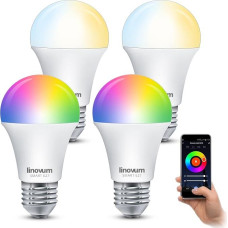 linovum Pack of 4 LED Smart Lamp E27 RGB & Colour Temperature Dimmable App & Language - WLAN Light Bulb Compatiible with Alexa, Google Home