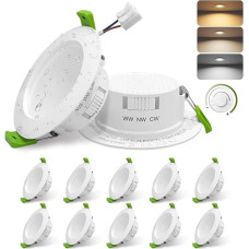 GY LED įleidžiami prožektoriai, 3,5 W, 230 V, reguliuojamas apšvietimas, 552 liumenai, IP44 įleidžiami šviestuvai vonios kambariui, virtuvei, 3CCT 3000K/4000K/6500K įleidžiami prožektoriai, 12 vnt.
