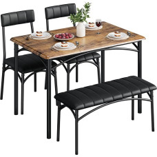 Platzsparendes 4-teiliges Esstisch-Set, moderner industrieller Küchentisch mit 2 Stühlen und Bank für 4-Sitzer, Esszimmer, kleine Räume