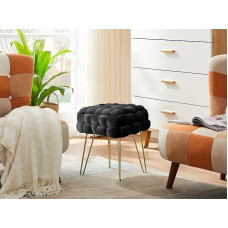 Zedelmaier Modern Velvet Cosmetic Stool, Square Ottoman Footstool with Gold-Coloured Metal Legs, Padded Seat Stool, Knitted Velvet Stool (Black, 38 x 38 x 41.5 cm)