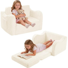 2-in-1 Children's Sofa, Foldable, Removable Cover, Soft Children's Couch, Mini Children's Couch, Convertible into Cot or Lounger (Beige)