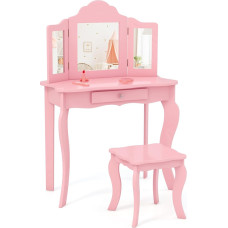 DREAMADE Children's Dressing Table with Stool and Removable Mirror, Princess Dressing Table with Drawer, Children's Dressing Table for Children Girls (Pink, without Lighting)