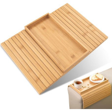RANJIMA Sofatablett Armlehne aus Bambus faltbares Sofa Tablett Couch Ablage rutschfestes Armlehnentablett mit Getränkehalter für Snacks Handy Tassen praktische Sofahilfe Wohnzimmer Organizer