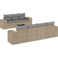 8-teiliges Garten Sofa Set Beige Poly Rattan Eckbank Couch mit Klarglastisch Polyesterm Kissen Modernes Design Modular für Terrasse Balkon Innenhof Lounge