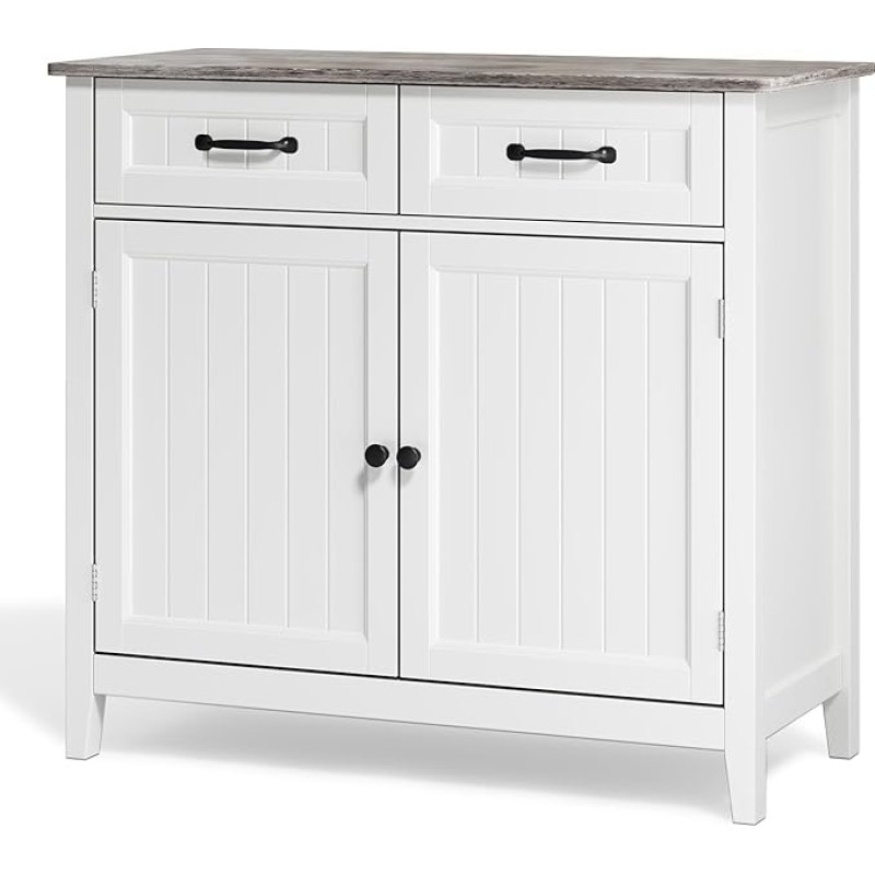 Kitchen Buffet, Side Cabinet with 2 Drawers and 2 Doors for Kitchen, Dining Room and Living Room, 90 x 40 x 81 cm (Grey)