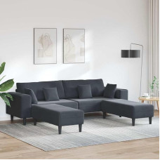 Velvetinės sofos su miego funkcija, U formos gyvenamojo kraštovaizdžio sofa su kvadratiniais porankiais, minkšta sofa su pagalvėlėmis, 3 dalių, skirta svetainei ir miegamajam, tamsiai pilka, 208 cm, velvetas