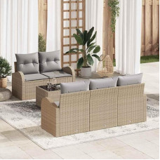 Modulares Garten-Sofa-Set 6-teilig in Beige mit Kissen, Tisch und praktischem Stauraum