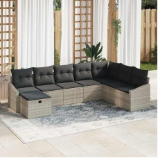 Garten Sofagarnitur 9-teilig mit Polyester Kissen und Poly Rattan Gartenmöbel Set 9-teilig Outdoor Sofa Set mit Kissen 9 pcs Poly Rattan Sofa 9 Stück