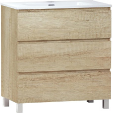 Baikal TRIX Badezimmerschrank, Aufteilung mit 3 Schubladen, mit Füßen und Keramikwaschbecken, Melamin 16 mm, Verschiedene Größen und Ausführungen erhältlich, Möbel montiert