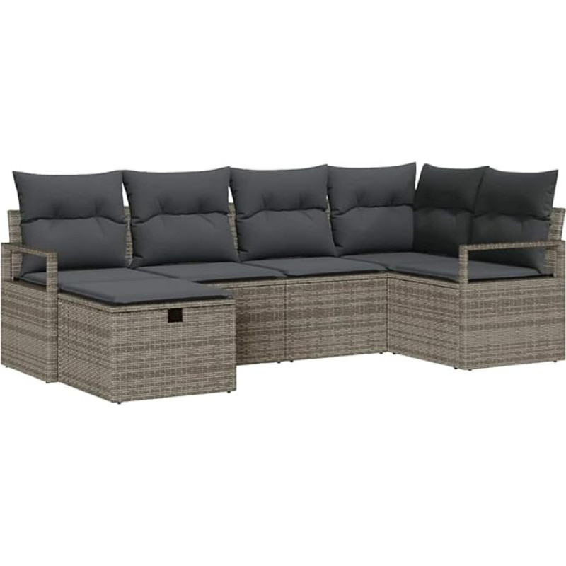vidaXL 6 dalių sodo sofos komplektas su pagalvėle Grey Poly Rattan