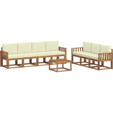 Gartenmöbel-Set 8-teilig, Modulare Lounge-Garnitur aus massivem Akazienholz, Outdoor-Sofa mit Kissen, Sitzgruppe für Terrasse und Garten, Natur und Creme