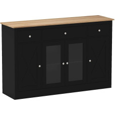 GIANTEX Kitchen Cabinet with Worktop, Sideboard with Drawers & 2 Doors, Adjustable Shelves, Buffet Cabinet for Dining Room and Living Room, 140 x 40 x 90 cm (Black)