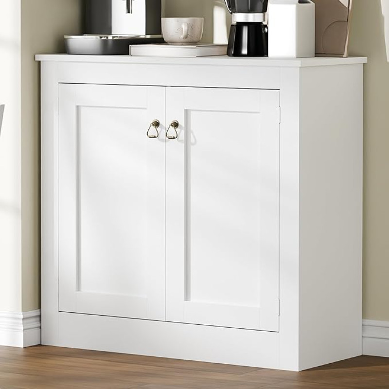 Sideboard, Kitchen Cabinet with 3 Doors and Adjustable Shelves, 110 cm Long, Buffet Cabinet, Storage Cabinet, Wooden Chest of Drawers for Kitchen, Living Room, Hallway and Dining Room (White, 80 W cm)