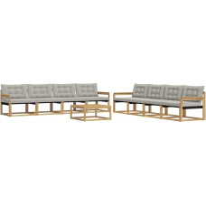 Gartenmöbel-Set 9-teilig, Modulares Lounge-Set aus Akazienholz mit Polstern, Outdoor-Sofa für Garten und Terrasse, Weiß und Hellgrau, Sitzgelegenheit für 8 Personen