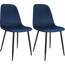 CLP Maryam Dining Room Chairs, Upholstered Kitchen Chairs with Backrest and Black Metal Frame, Maximum Load 150 kg, Colour: Dark Blue, Material: Velvet