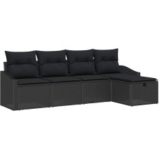 vidaXL 5-Piece Garden Sofa Set with Cushion Black Poly Rattan