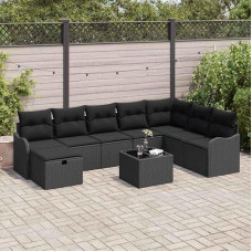 8-teiliges Garten-Sofa-Set Schwarz aus Poly-Rattan mit Kissen und praktischem Stauraum für Terrasse und Garten