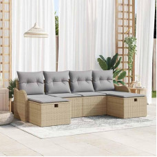 Modulares Gartensofa-Set 6-teilig in Schwarz und Creme aus Poly-Rattan mit Stauraum als Outdoor-Sofa-Garnitur mit Kissen