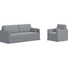 Modulinis sofos komplektas Hellgrau aus Stoff mit Holzarmlehnen, 198 x 78 x 80 cm, stabilus metalinis stalviršis, užtikrinantis didesnį komfortą ir lanksčias sėdimųjų vietų konfigūracijas.