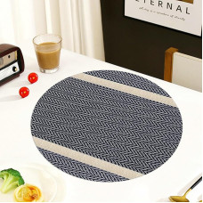 Tischset PVC, 8er Set Rund mit Streifen Platzset & Küstenfahrer, Tischset für Küchen, Marineblau Gold, 38cm