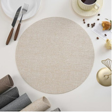 Platzdeckchen 4Er Set Rund, Einfarbiges Webmuster Platzset & Küstenfahrer Modern, Tischset für Küchen Zuhause Esszimmertisch, Beige Weiß, 38cm