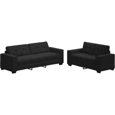 2-teiliges schwarzes Samtsofa Set mit Kissen, stabiles Holz- und Metallgestell, breite Armlehnen für Komfort, dick gepolsterte Sitzfläche und Rückenlehne, idealus Wohnzimmer