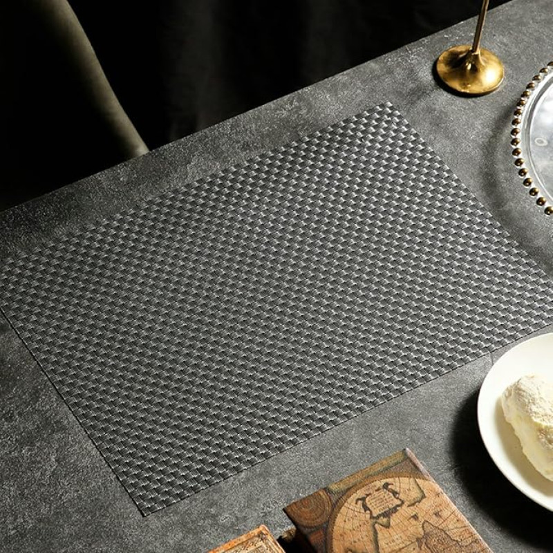 Platzdeckchen Rechteckig, 10er Set Einfarbige gewebte Textur Platzset & Küstenfahrer Modern, Tischset für Küchen Zuhause Esszimmertisch, Grau, 30x45cm