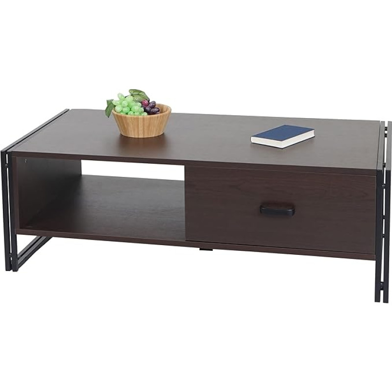 Mendler HWC-A27 Kavos staliukas 41 x 120 x 60 cm 3D struktūra Metalas MDF Tamsiai ruda spalva